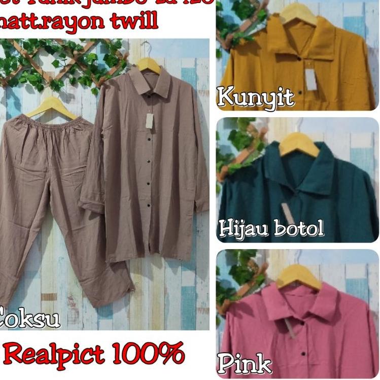 (UI)✩ LD 120 SETELAN TUNIK JUMBO POLOS/SETCEL RAYON TWILL/SETCEL JUMBO/SETCEL TUNIK POLOS/ONESET BIG
