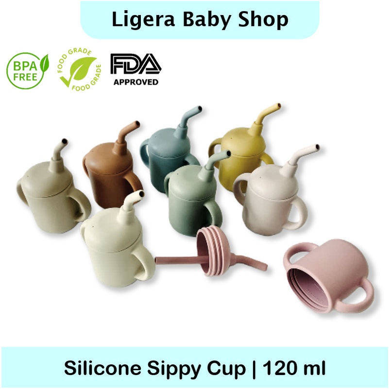 LIGERA Silicone Baby Elephant Sippy Cup Training Learning with Straw Handle Gelas Anti Pecah BPA FREE MPASI