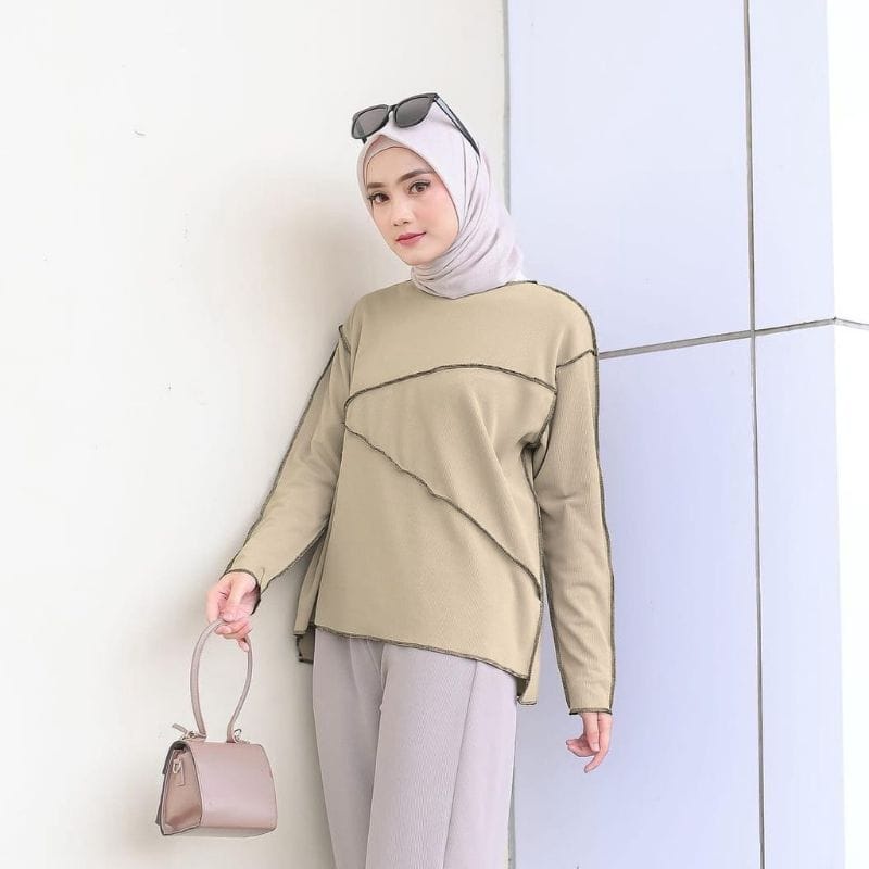 BEFAST - ZEC OOTD Wanita Atasan HOUYU / Zigzag Top Rib / Blouse Wanita Trend 2021 / Atasan Wanita Unik Kekinian / Blouse Rajut Bahan Adem