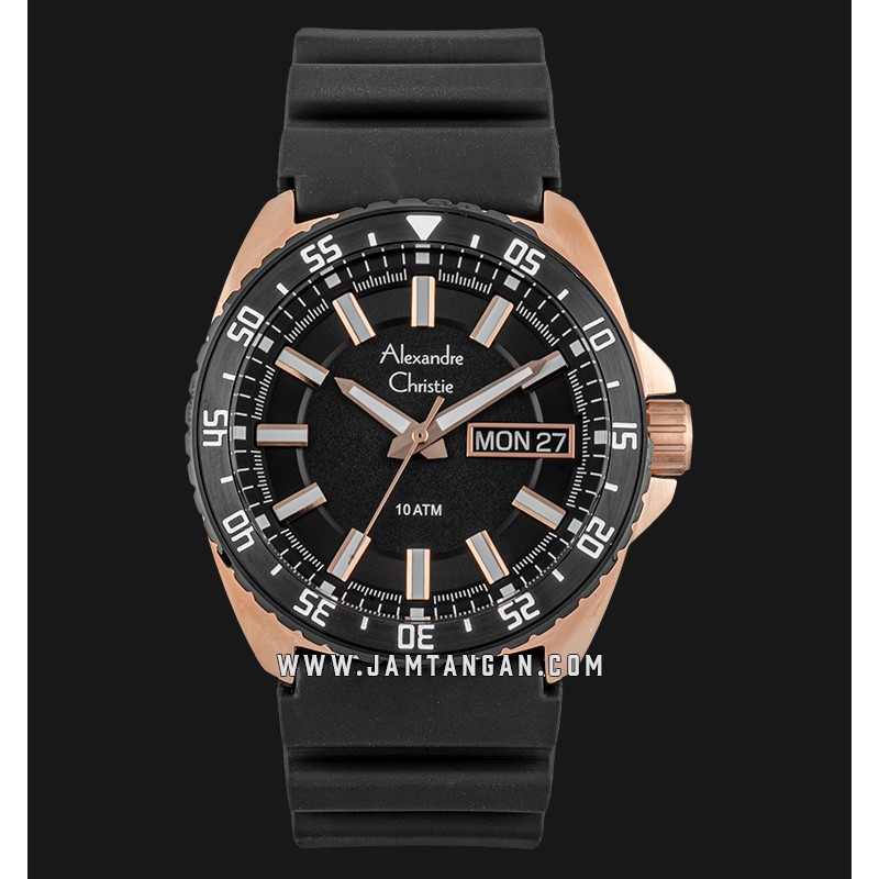 Alexandre Christie AC 6541 ME RBRBA Men Black Dial Black Rubber Strap