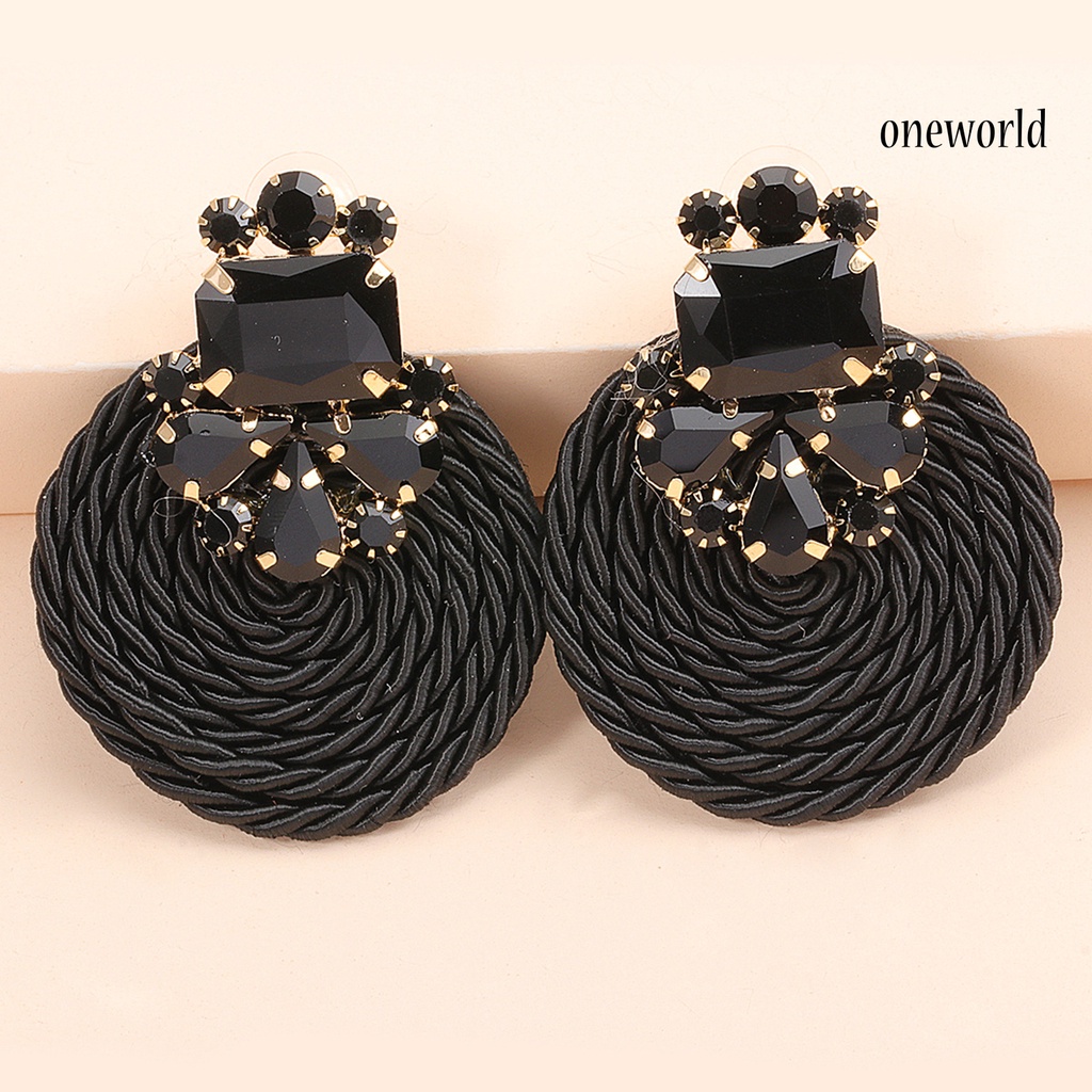 OW# 1 Pair Women Handmade Exaggerated Round Rhinestone Drop Earring Fashion Jewelry