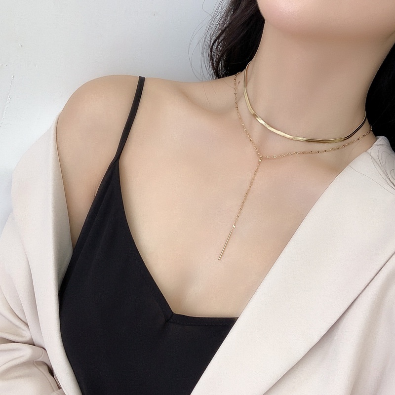 Kalung dua layer juntai panjang titanium anti karat korea fashion - ercassia