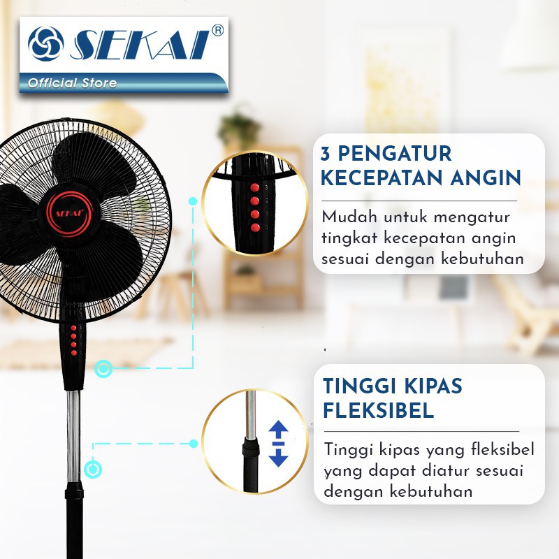 SEKAI Stand Fan / Kipas Angin 16 inch SFN1620 SFN 1620 Free Bubble