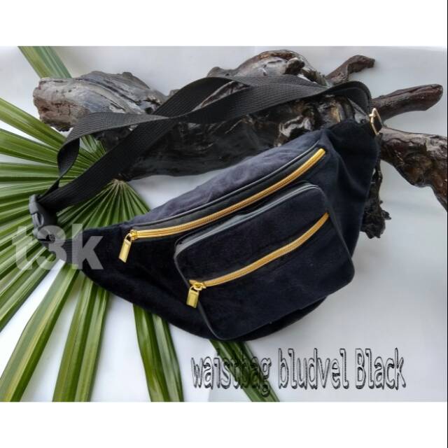 Waistbag bludru velvet hitam