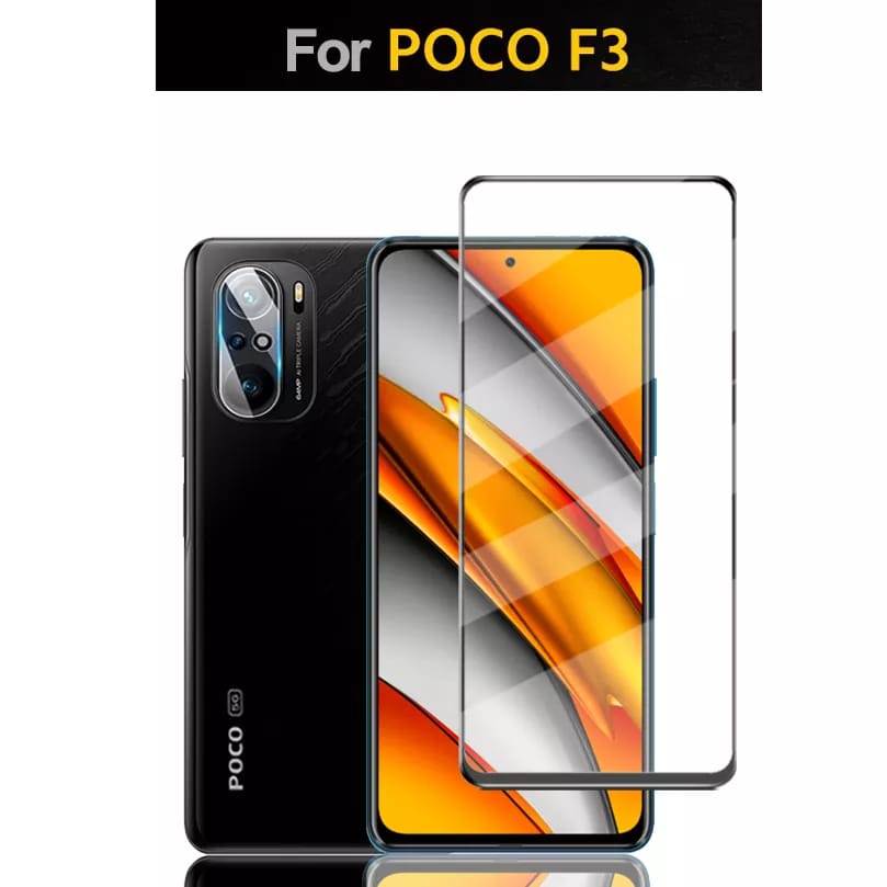 PROMO 2in1 XIAOMI POCO F3 Tempered Glass Anti Gores layar kaca List Hitam Free Garskin Carbon