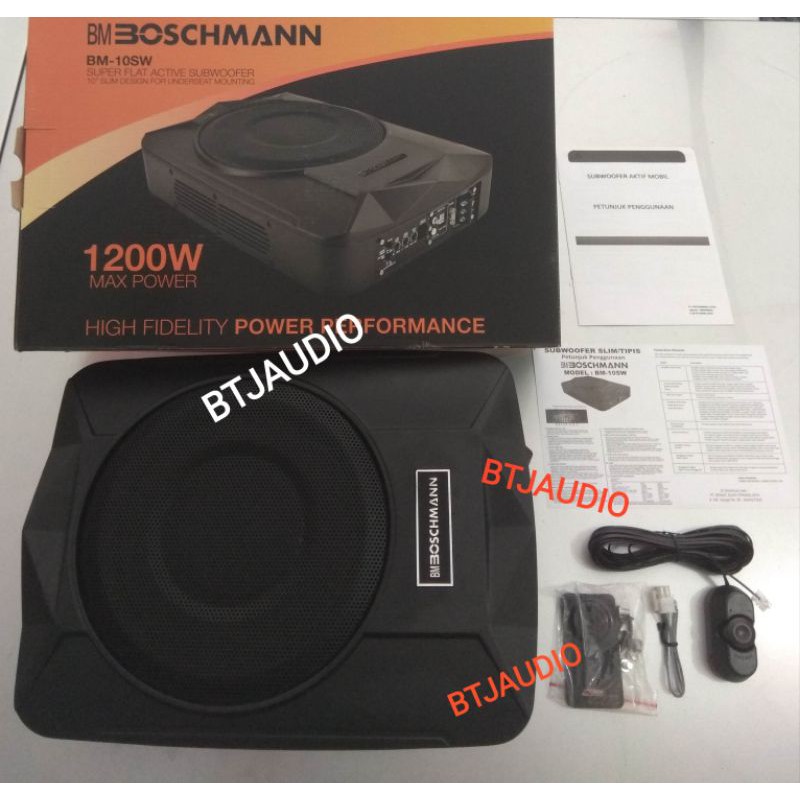 SUBWOOFER MOBIL AKTIF SLIM KOLONG JOK BOSCHMANN BM-10SW UKURAN 10 INCH MAX POWER 1200WATT