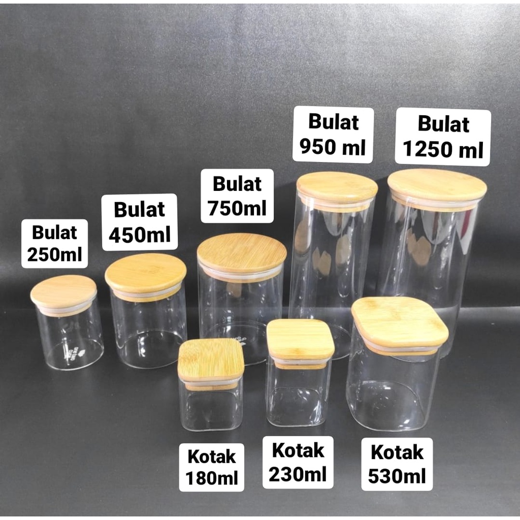 Toples Kaca Tutup Kayu Kedap Udara Bambu Beling Canister Wooden Jar Kue