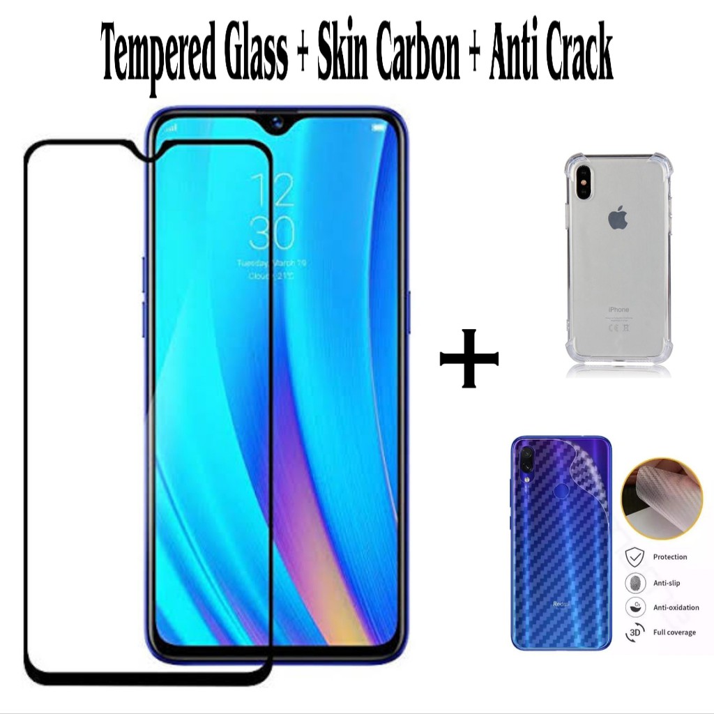 [ PAKET PROMO ] Tempered Glass full + Skin Carbon+Anti Crack Type Vivo Y91/Y12/Y17