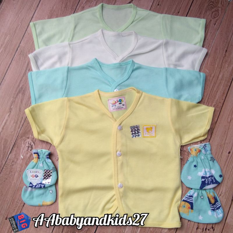 IOL 3PC Baju Bayi Lengan Pendek Lembut dan SNI Free Sarung Tangan Dan Kaki Libby/Velvet