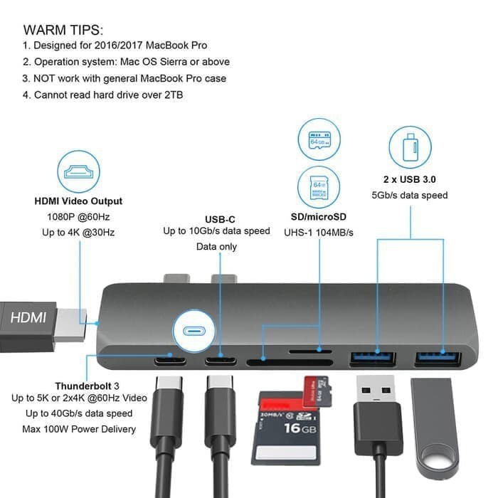 USB Type C Hub to HDTV Adapter Macbook pro USB 3.0 7 in 1 adapter