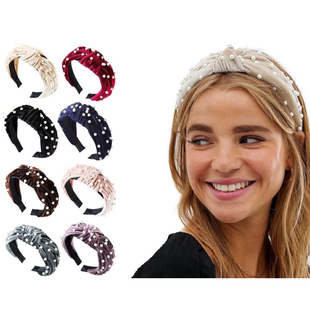 PA Bando Simpul Korea Murah Bando Polos Mutiara Pearl Bandana Wanita Bando Simpul Aksesoris Rambut Wanita Import High Quality IR066