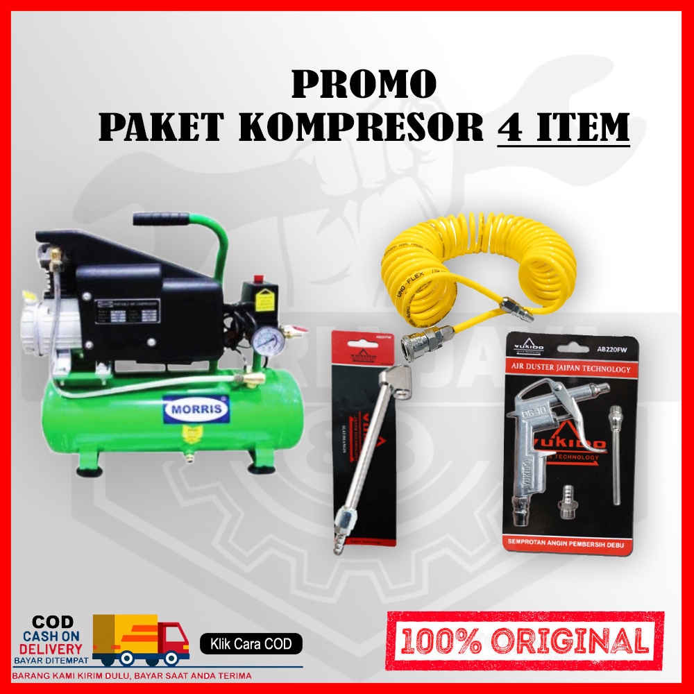 Jual Promo Paket Lengkap Item Bengkel Tukang Cat Mesin Kompresor Listrik Moris Liter