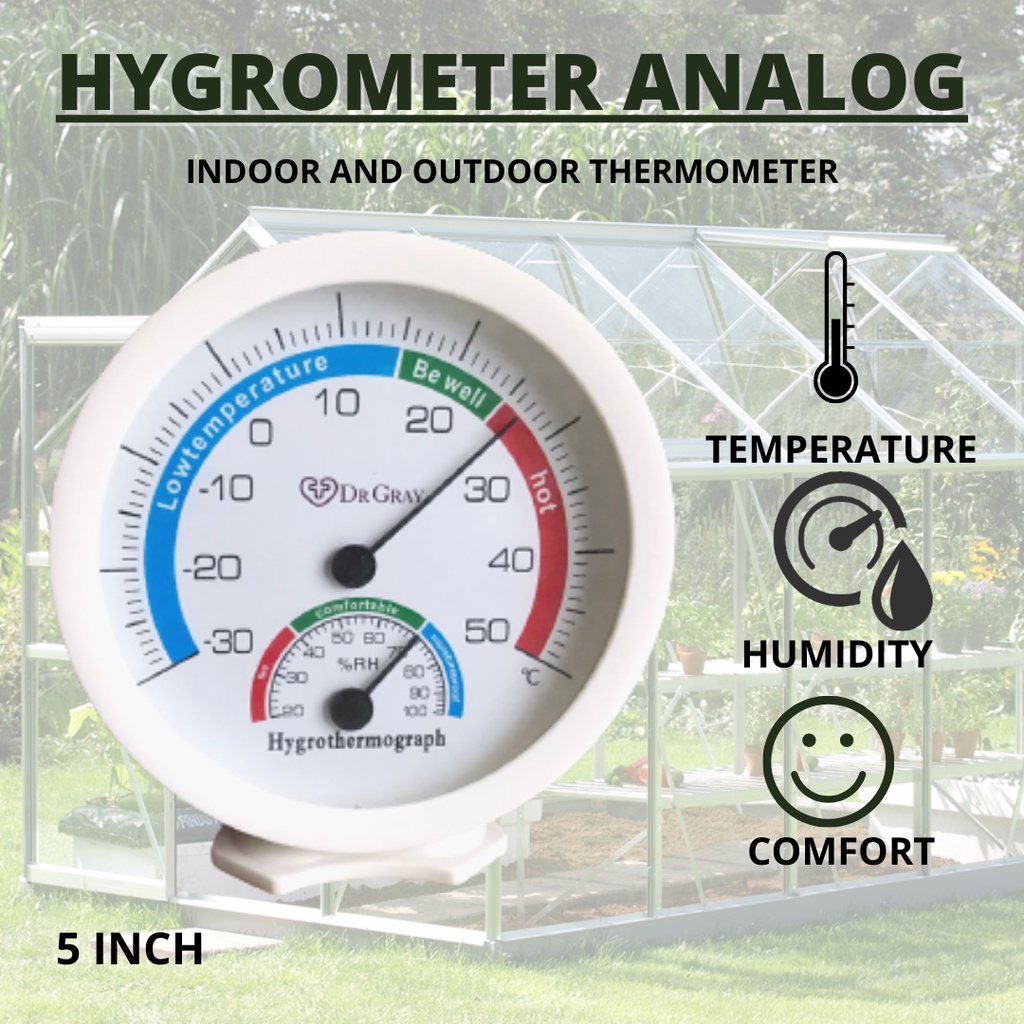 Termometer Alat pengukur suhu ruangan Hygrometer analog 5 inch DR GRAY - HG5