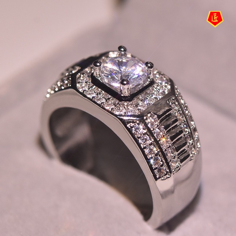 [Ready Stock]Creative Domineering Men's Micro-Inlaid Moissanite Ring