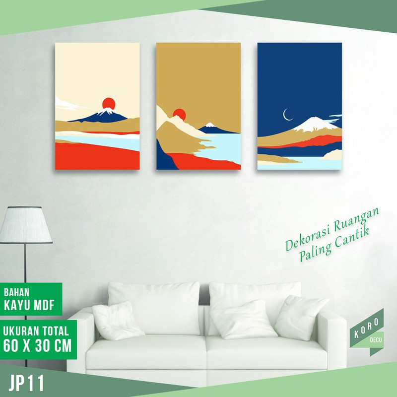 POSTER DINDING KAYU AESTHETIC HIASAN DINDING WALL DECOR ABSTRAK PEGUNUNGAN UKURAN JUMBO - JP11