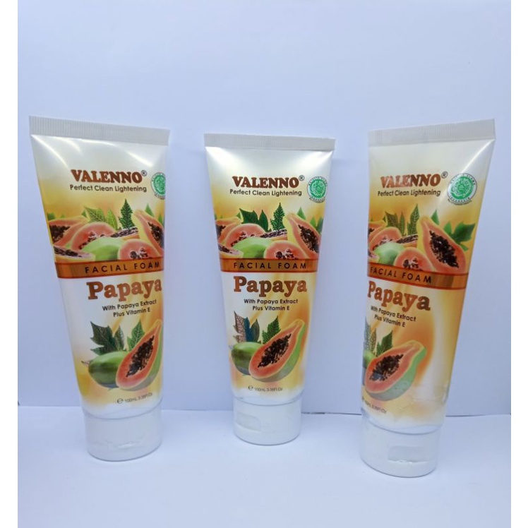 VALENNO FACIAL FOAM PAPAYA 100ML BPOM / Sabun Cuci Muka valenno