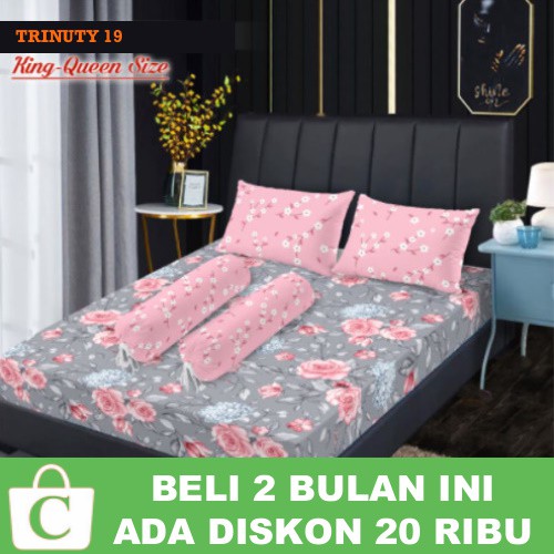 Sprey Sepray Sprei Seprai Motif Bunga Ukuran King Queen 180x200 160x200 PINK ABU PUTIH TRINUTY 19