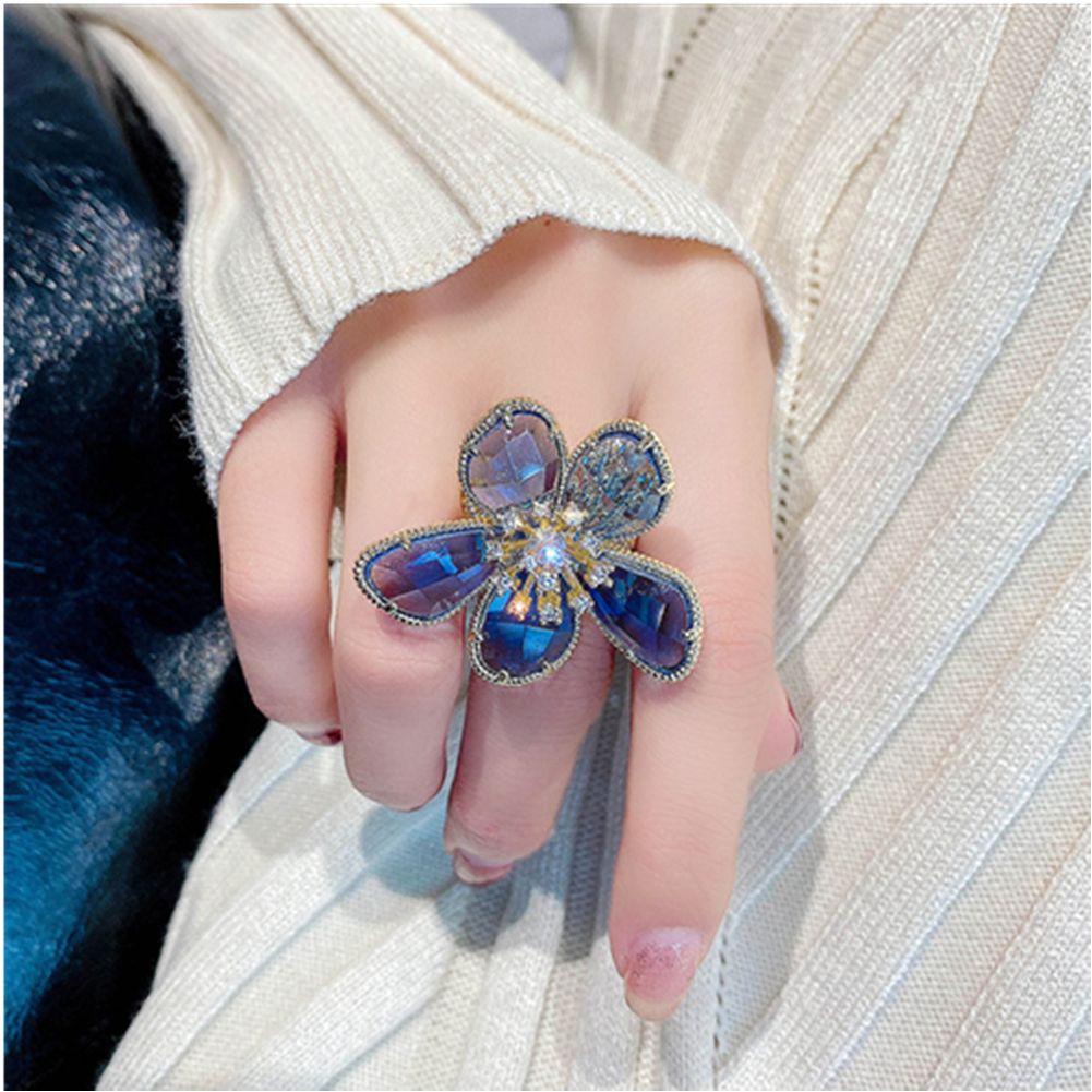 Preva Bunga Besar Cincin Kristal Bunga Pernikahan Pesta Fashion Tunggal Bersinar Berlebihan Wanita Gadis Peri Cincin