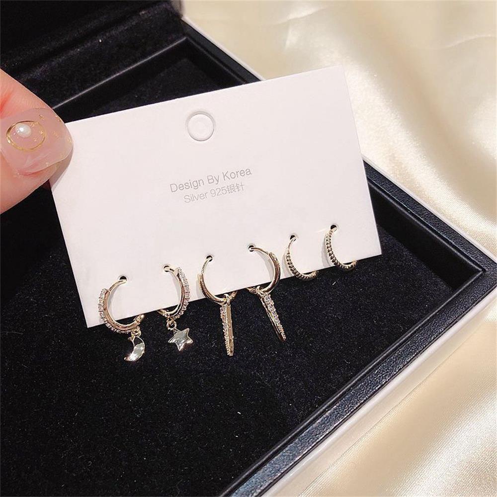 Anting Nanas Bulan Bintang Hadiah Natal Fashion Pernikahan Wanita Perhiasan Hadiah Jewelry Round Hoop Earrings Earrings Set