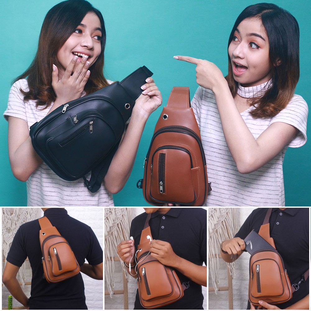 Tas Selempang Pria Sling Bag Kulit Import/PU Slingbag Dada Shoulder New ESL01