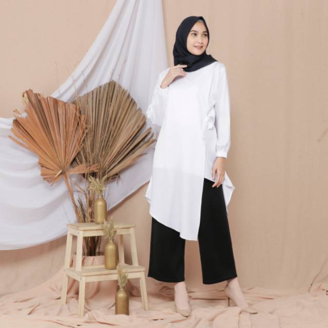 TUNIC WHITE SIZE M L XL BAJU ATASAN MUSLIM CLEAR WHITE REAL PICTURE