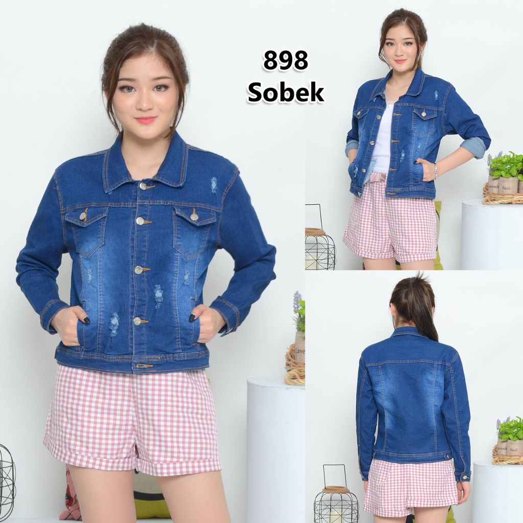 MC girl - Jaket Jeans Sobek Cewe / Jaket Lepis Ripped Wanita / Jacket Denim Koyak Cewek / Outer Riped