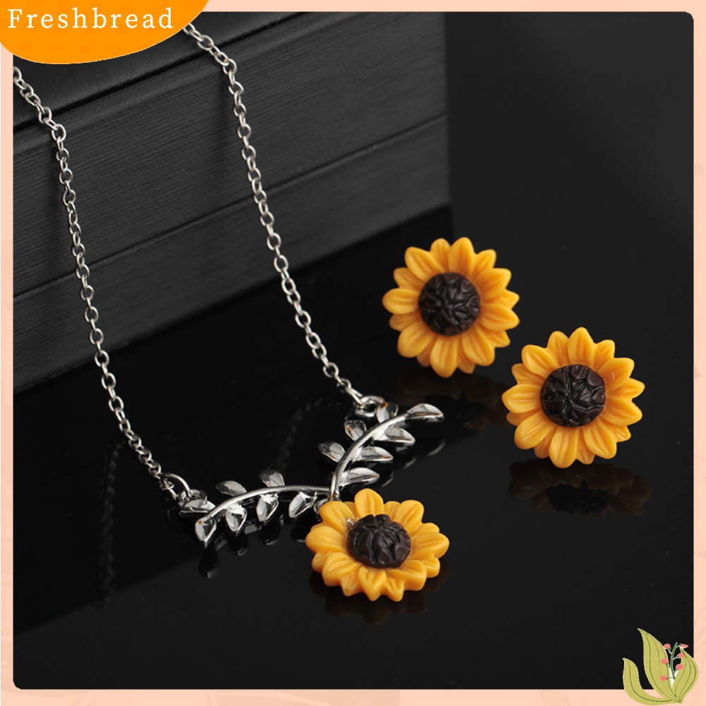 【Fresh】❀Cute Sunflower Leaves Pendant Ear Studs Earrings Necklace Women Jewelry Set Gift