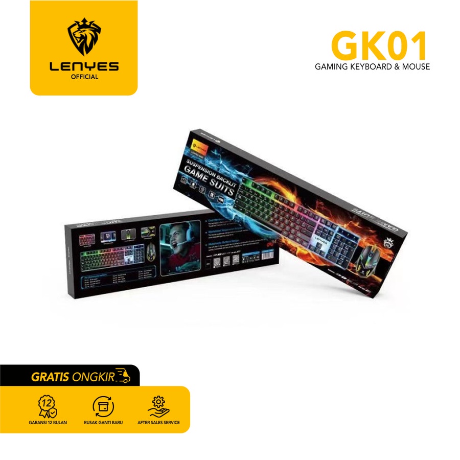 Victory RGB Keyboard Gaming Mechanical-Feels Set Mouse RGB LENYES GK01 Waterproof