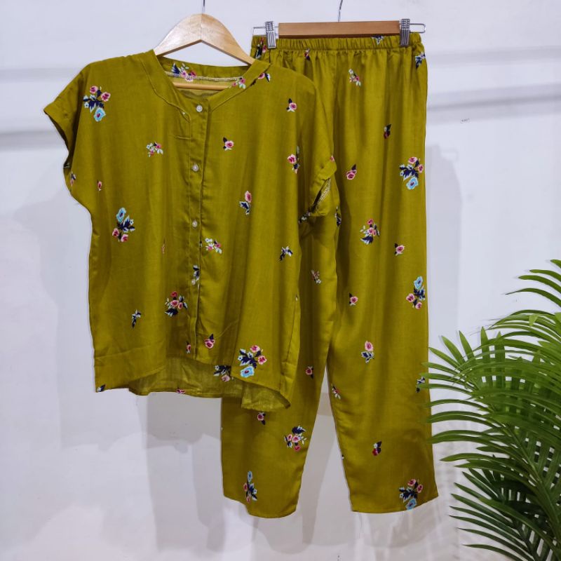 PIYAMA RAYON | PIYAMA VNECK | PIYAMA KEKINIAN | BAJU RUMAHAN-KCPD AH