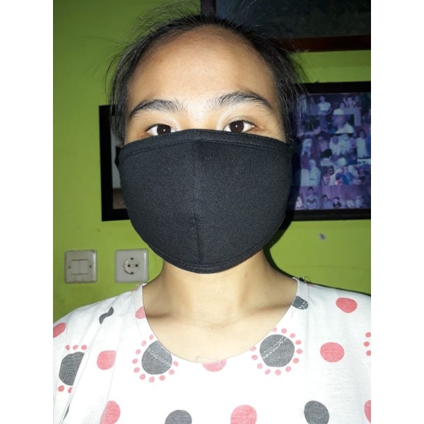 Masker katun 3ply hitam polos | Masker hijab kain katun 3ply polos hitam | Masker Headloop katun