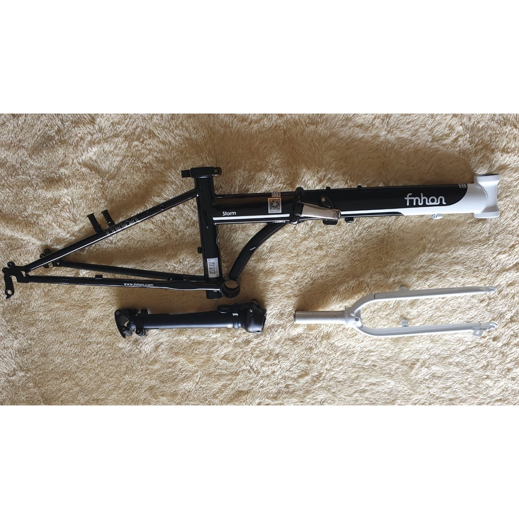 Frame Fork plus Handlepost Fnhon Storm V Brake 20 22 inch Warna HITAM PUTIH Chromlly