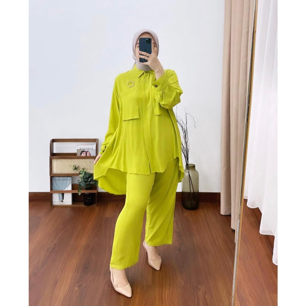 (MSB) ONE SET TUNIK ELIZA BUSUI WANITA LONG TUNIK SET AIRFLOW