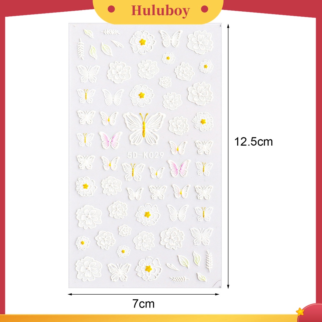 Huluboy Huluboy♡ Stiker Kuku Motif Renda Bunga Kupu-Kupu 5D Untuk Pernikahan