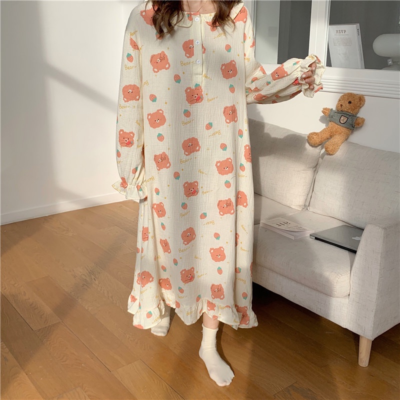 Jual Baju Tidur/Daster Cewek Lengan Panjang Korean Style Bahan Katun