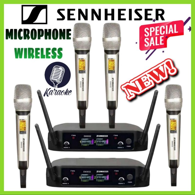 4 Microphone Wireless Sennheiser EM 3032 P4 Mic Karaoke ,Ceramah dll.