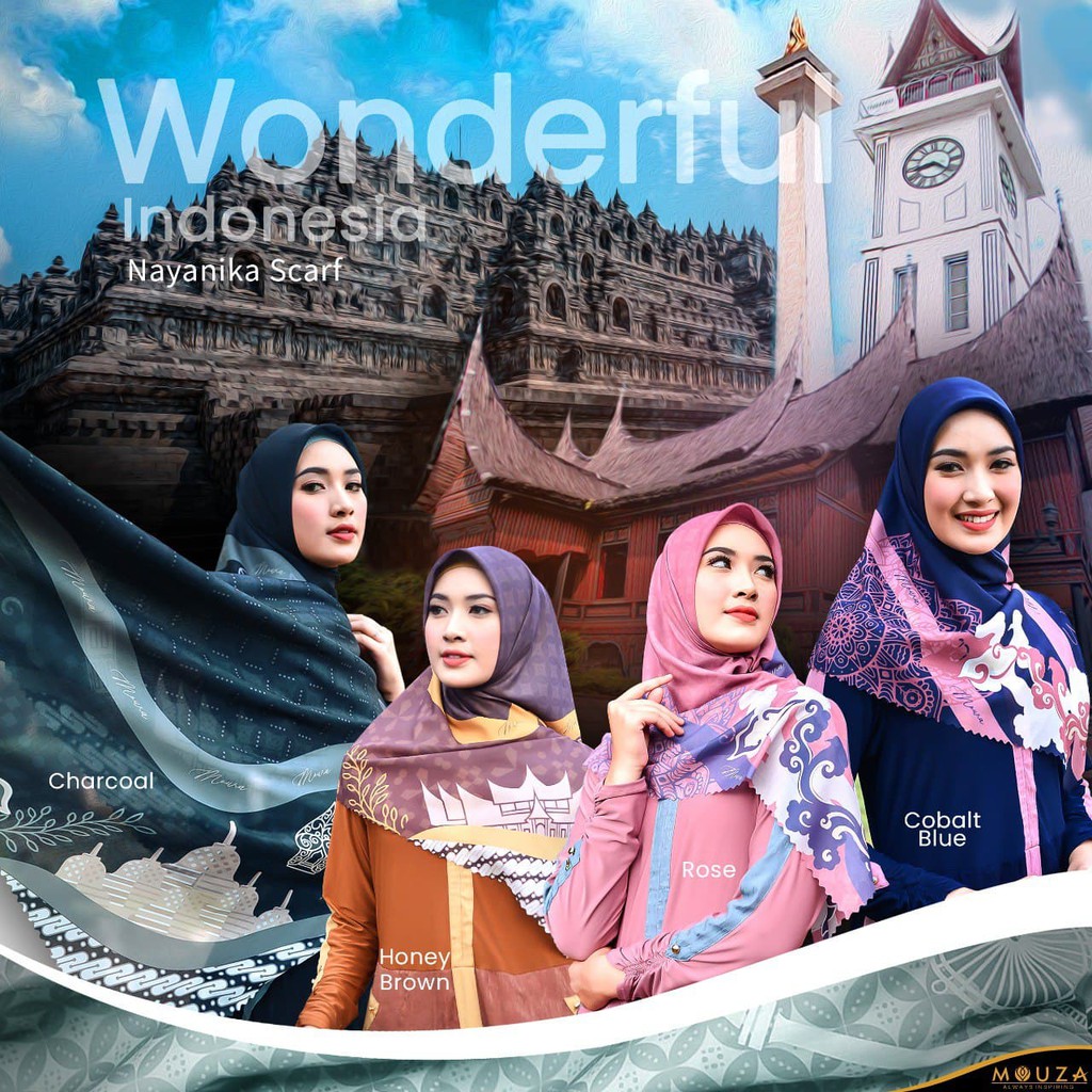 MOUZA Scarf NAYANIKA Material Kain Voal Tryspan & Bertema Wonderful Indonesia