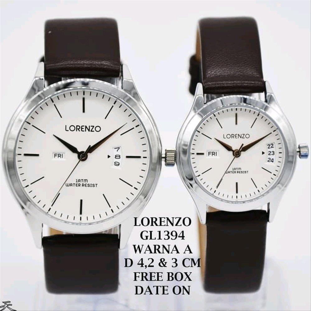 Promo jam tangan lorenzo pria couple tali kulit harga sepasang Berkualitas