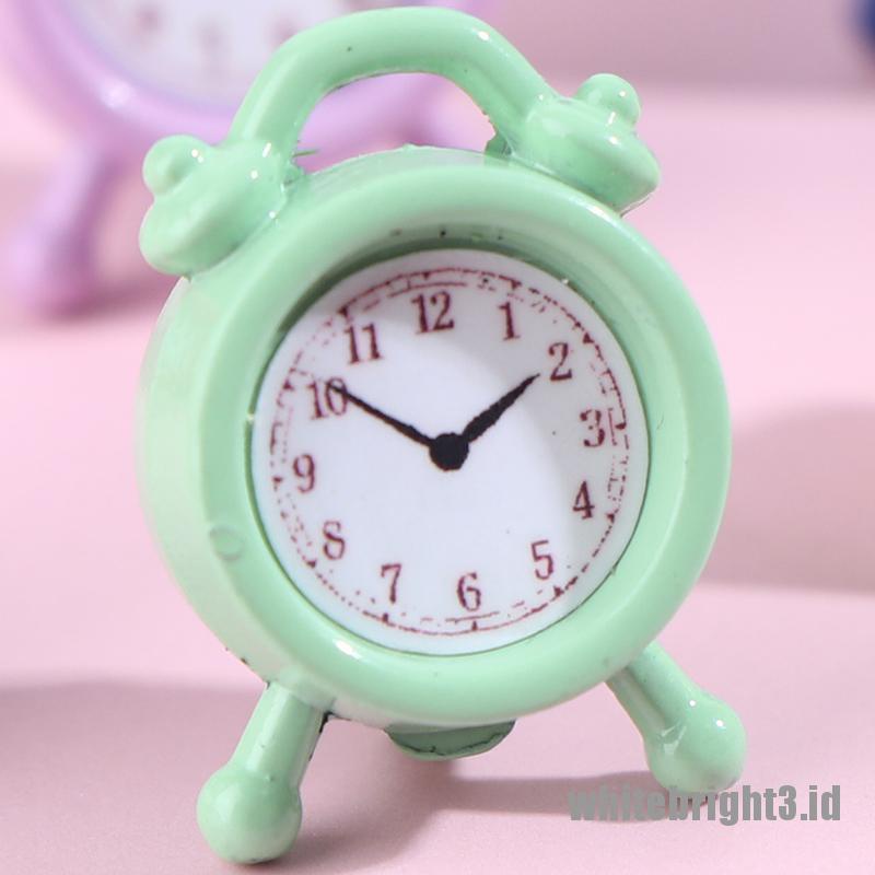 (white3) Miniatur Jam Alarm Mini Bahan Metal Untuk Dekorasi Rumah Boneka