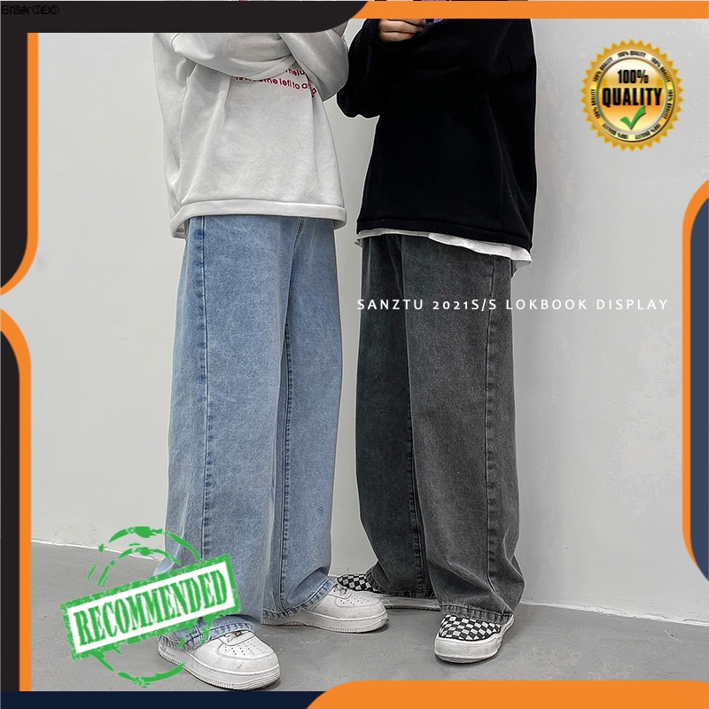 Celana Jeans Pria  Celana Panjang  Korea Longgar Lurus