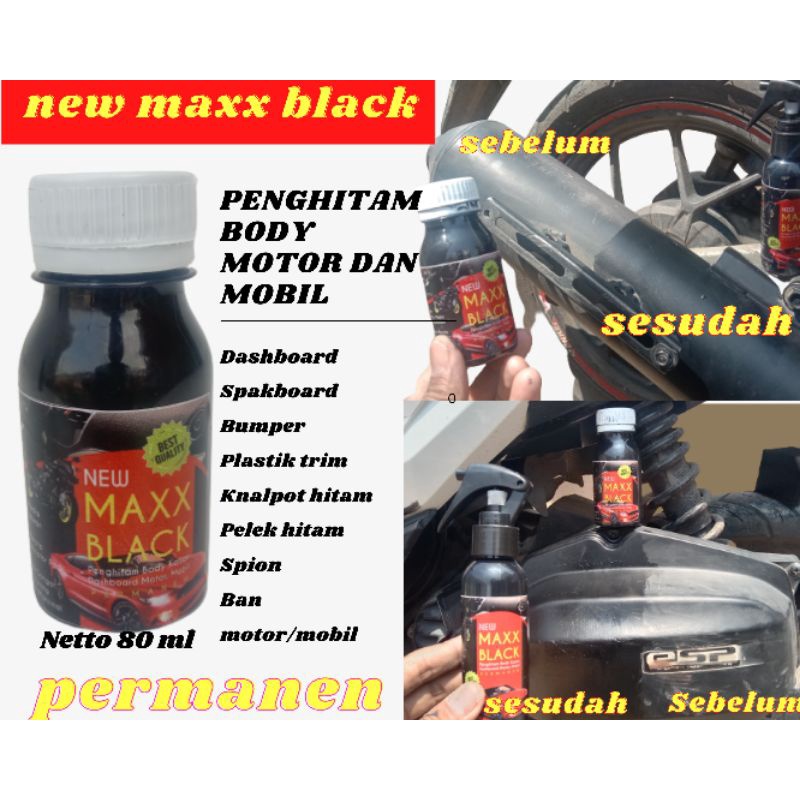 penghitam body motor/mobil permanen,isi 80 ml,penghitam original,spakboard,dashboard,knalpot,bumper