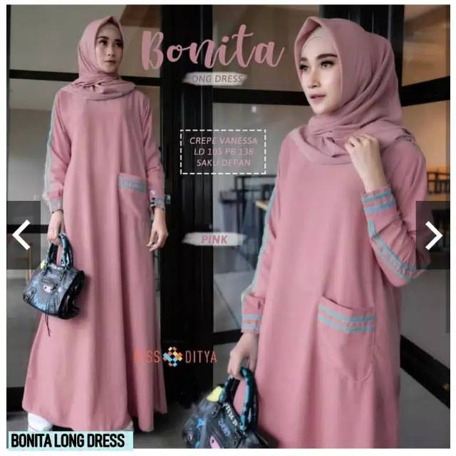 Bonita Long Dress | Gamis syari | Pakaian Muslim | Baju Gamis | busana muslim | Pakaian wanita