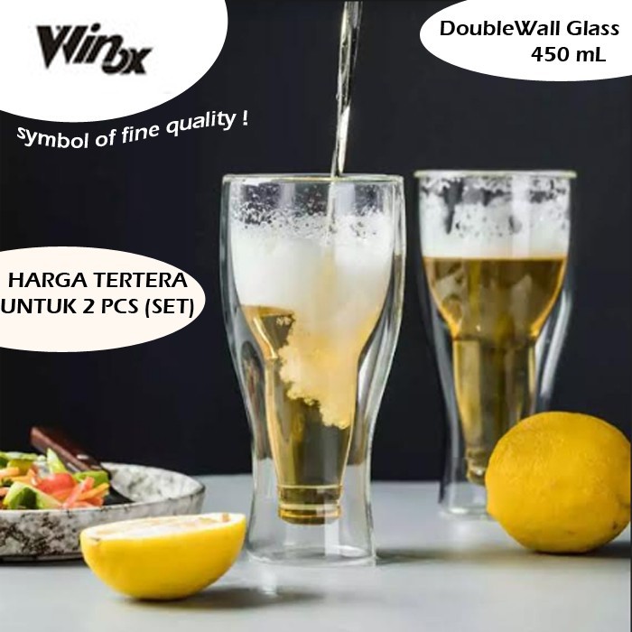 1 SET ISI 2 PCS Double Wall Glass 450mL/Gelas Kaca / Gelas Minum/Gelas/Gelas Botol Bir Double Wall
