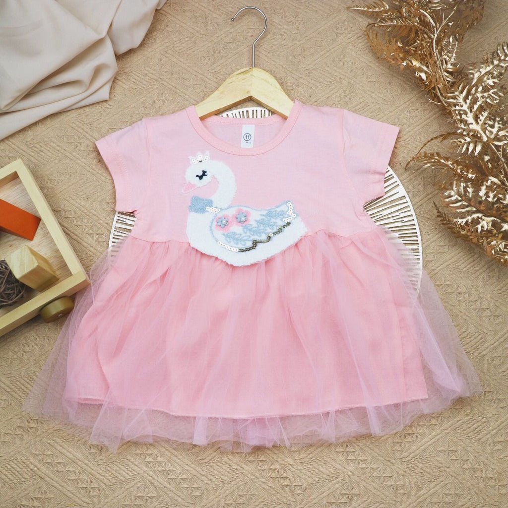 BARU! LIK014 - Dress Bayi 0-2 Tahun Anak Perempuan Cewek Tutu Tile Angsa 3D Katun Adem Fashion