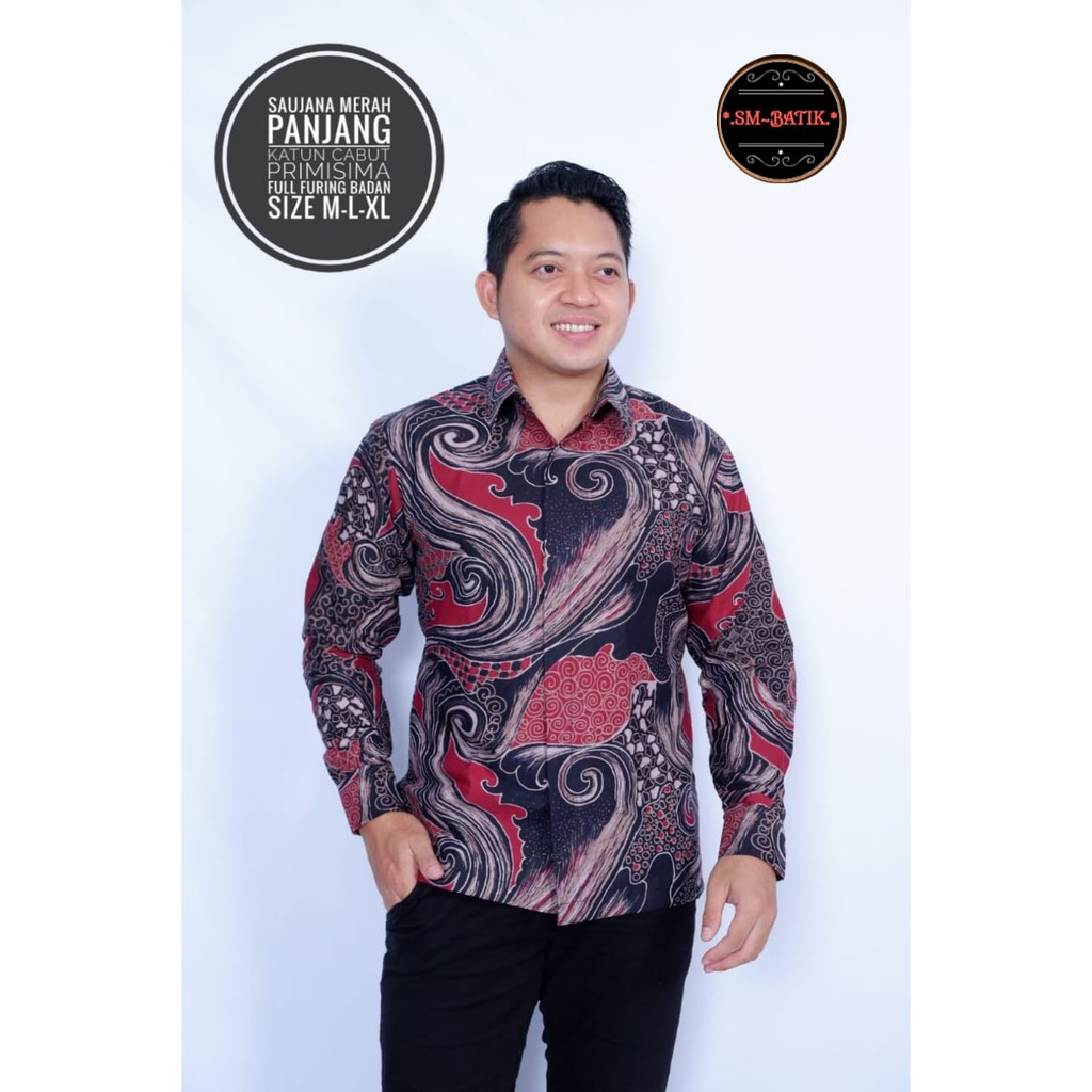 SAUJANA MERAH SM BATIKSOLOAMANAH KEMEJA BAJU BATIK PRIA SOLO LENGAN PANJANG PENDEK LAPIS FURING ATASAN BATIK PREMIUM MODERN KATUN HALUS WICAKSONO ABSTRAK  BYANTARA BIMA IJO NARAYA HARYONO PARANG TRUNTUM KEMBANG ABANG AKAR MERAH BANGAU MELON ADIWIJAYA