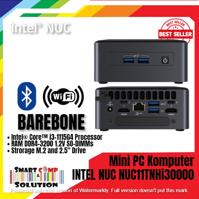 Mini PC Kit Intel NUC NUC11TNHi30000 Intel Core i3-1115G4 - Barebone