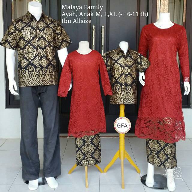 Couple Batik Keluarga Ayah Ibu Dan Anak Kebaya Brokat  Gliter Berfuring