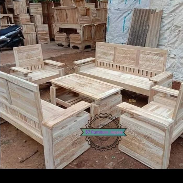 Kursi tamu 3211 & meja ukir kayu jati mentahan