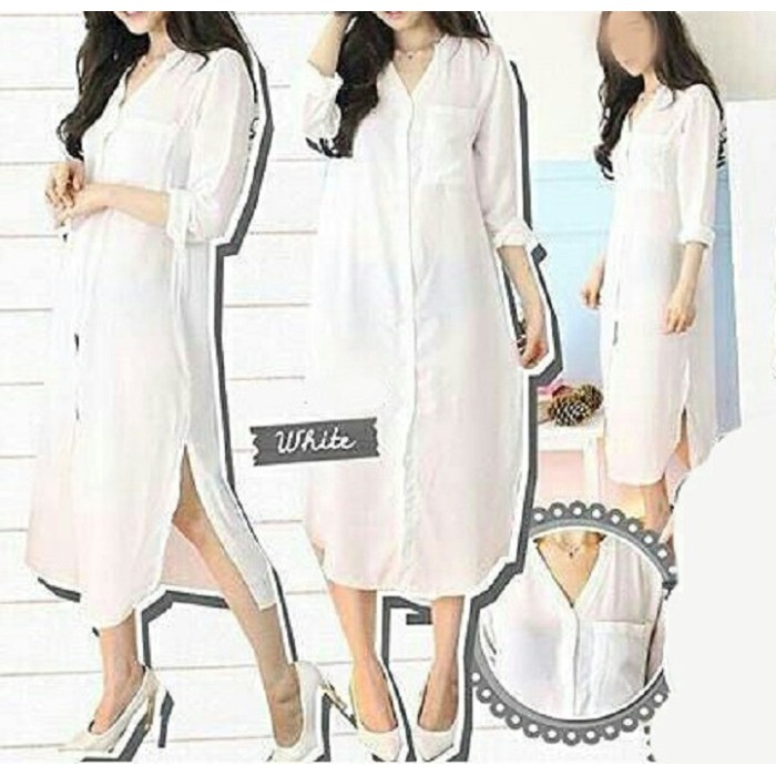 Warna Biru Import Premium [Long Lolita Pnmu Ve]Dress Wanita Korea XP999 Tunik Novi White [Dress 014