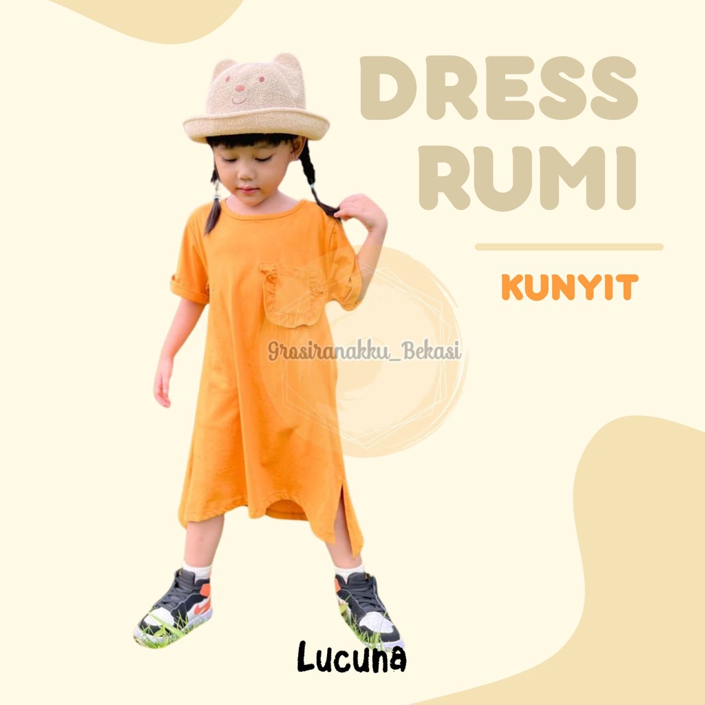 Dress Anak Oversize Lucuna Rumi Warna Kunyit Size 1-5thn