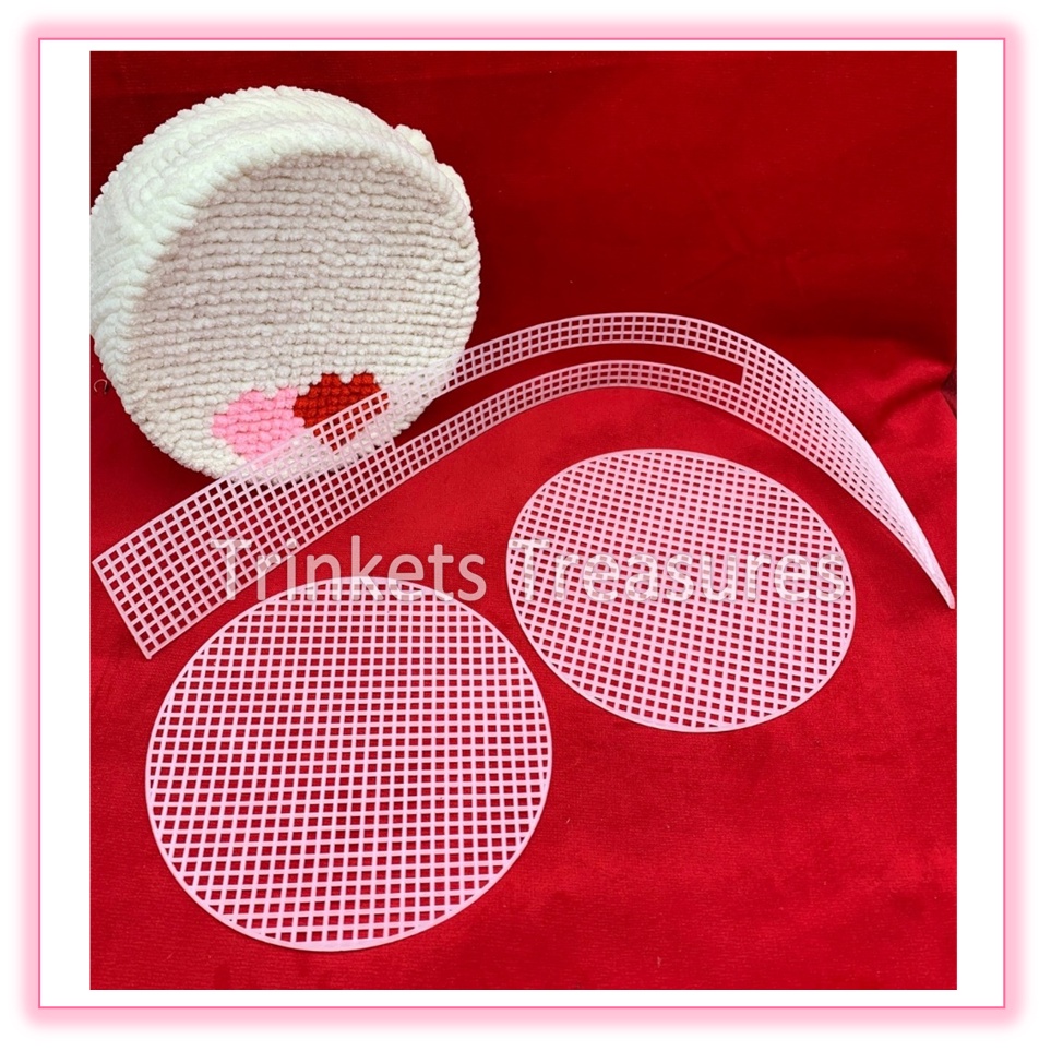 Kanvas plastik bulat canvas tas bulat jaring rajut bulat round bag plastic canvas DIY korea plastic 